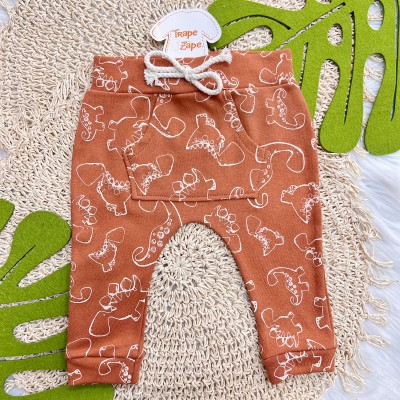 Conj. Body Manga Curta e Calça Dino Ferrugem e Off White